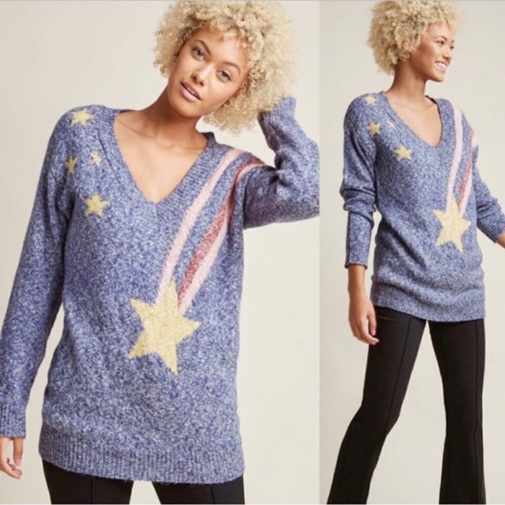 Modcloth Shooting For The Star V-Neck Sweater
